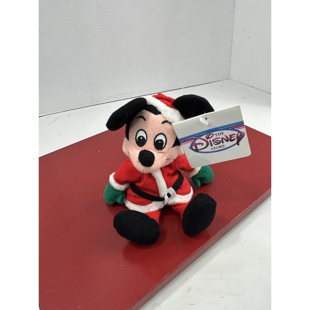 Disney Store Mini Bean Bag Santa Mickey Mouse Plush Toy Christmas